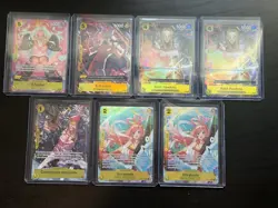 One Piece English Yellow x7 Mixed Rarity Card Lot Lucci Shirahoshi + More - Image 1