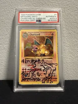 1999 Pokemon Charizard Mitsuhiro Arita Signed & Sketched Base Set Card PSA - Image 1