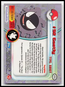 Gastly #92 Blue Logo Topps Non Holo TV Animation Pokemon Card - Image 2