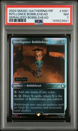 2024 MTG FALLOUT SERIALIZED BOBBLEHEAD INTELLIGENCE BOBBLEHEAD 228/500 PSA 7 - Image 1