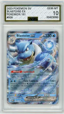2023 Pokemon 151 Blastoise ex 009/165 Double Rare Holo AGS 10 - Image 1