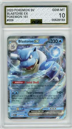 2023 Pokemon 151 Blastoise ex 009/165 Double Rare Holo AGS 10 - Image 1