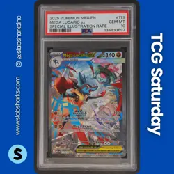 2025 POKEMON MEGA EVOLUTION #179/132 LUCARIO EX SPECIAL ILLUSTRATION RARE PSA 10 - Image 1