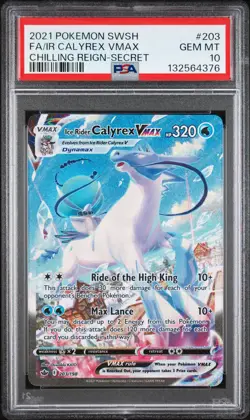 2021 POKEMON SWSH CHILLING REIGN #203 FULL ART/ICE RIDER CALYREX VMAX PSA 10 - Image 1