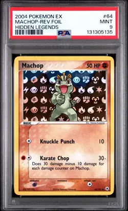2004 POKEMON EX HIDDEN LEGENDS #64 MACHOP-REVERSE FOIL PSA 9 - Image 1