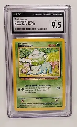 CGC 9.5 Bulbasaur 44/102 1999 Pokemon Base Set Unlimited Card Graded Mint+ WOTC - Image 2