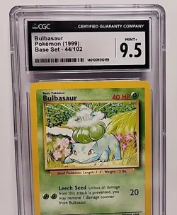 CGC 9.5 Bulbasaur 44/102 1999 Pokemon Base Set Unlimited Card Graded Mint+ WOTC - Image 3