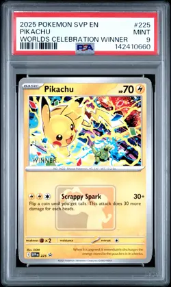 2025 POKEMON SVP PROMO WORLDS CELEBRATION TOURNAMENT WINNER #225 PIKACHU PSA 9 - Image 1