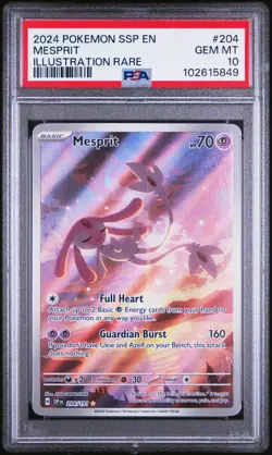 2024 POKEMON SSP EN-SURGING SPARKS ILLUSTRATION RARE #204 MESPRIT PSA 10 - Image 1