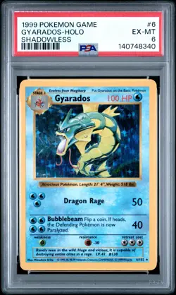 1999 POKEMON BASE SET SHADOWLESS #6 GYARADOS-HOLO PSA 6 - Image 1