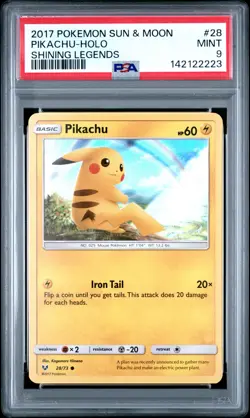 2017 POKEMON SUN & MOON SHINING LEGENDS #28 PIKACHU-HOLO PSA 9 - Image 1