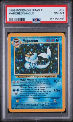 PSA 8 VAPOREON 12/64 HOLO FOIL 1999 POKEMON JUNGLE RARE NM MINT - Image 3