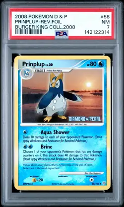 2007 POKEMON D & P BURGER KING COLLECTION 2008 PRINPLUP-REVERSE FOIL PSA 7 - Image 1