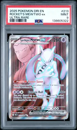 2025 POKEMON DRI EN-DESTINED RIVALS ULTRA RARE TEAM ROCKET'S MEWTWO EX PSA 9 - Image 1