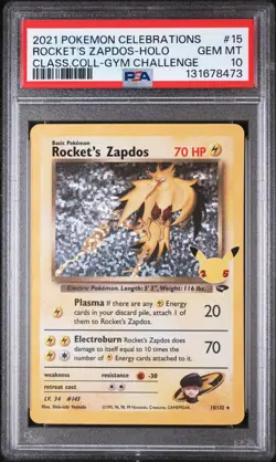 2021 POKEMON CELEBRATIONS CLASSIC COLL #15 ROCKET'S ZAPDOS-HOLO PSA 10 - Image 1