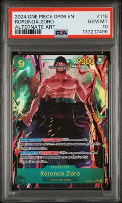 2024 ONE PIECE OP06-WINGS OF THE CAPTAIN ALTERNATE ART #118 RORONOA ZORO PSA 10 - Image 1