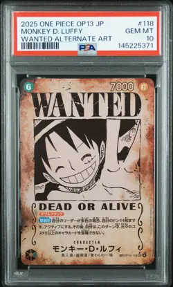 2025 ONE PIECE JAPANESE OP13-CARRYING ON HIS WILL #118 MONKEY D. LUFFY PSA 10 - Image 1