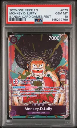 2025 ONE PIECE PROMOS BANDAI CARD GAMES FEST #073 MONKEY D. LUFFY PSA 10 - Image 1