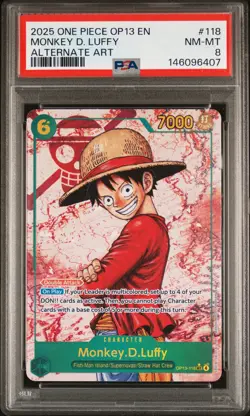 2025 ONE PIECE OP13-CARRYING ON HIS WILL ALTERNATE ART MONKEY D. LUFFY PSA 8 - Image 1