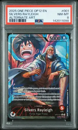 2025 ONE PIECE OP12-LEGACY OF THE MASTER ALTERNATE ART SILVERS RAYLEIGH PSA 8 - Image 1