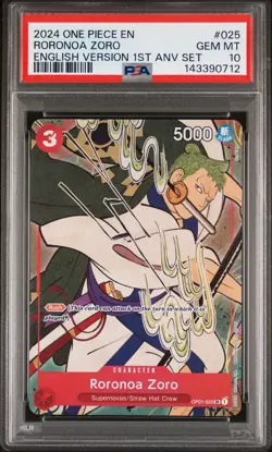2024 ONE PIECE ENGLISH VERSION 1ST ANNIVERSARY SET #025 RORONOA ZORO PSA 10 - Image 1