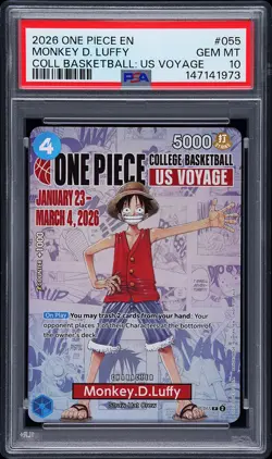 2026 ONE PIECE PROMOS COLLEGE BASKETBALL: US VOYAGE MONKEY D. LUFFY PSA 10 - Image 1