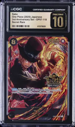 2025 ONE PIECE JPN 3RD ANNIV SET SECRET RARE #OP07-118 SABO CGC 10 PRISTINE - Image 1