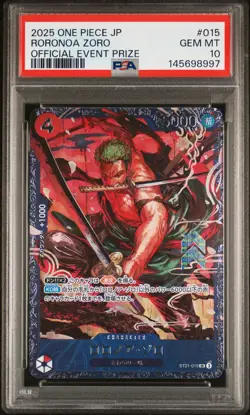2025 ONE PIECE JAPANESE PROMOS OFFICIAL EVENT PRIZE #015 RORONOA ZORO PSA 10 - Image 1