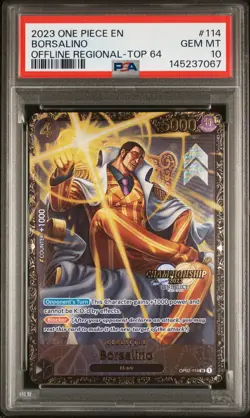 2023 ONE PIECE PROMOS OFFLINE REGIONAL-TOP 64 #114 BORSALINO PSA 10 - Image 1
