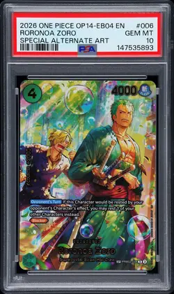 2026 ONE PIECE OP14-EB04-THE AZURE SEA'S SEVEN ALT ART #006 RORONOA ZORO PSA 10 - Image 1
