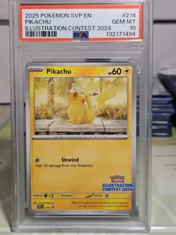 PSA 10 Gem Mint Pikachu Graded Pokemon Card #214 Illustration Contest Promo 2025 - Image 1