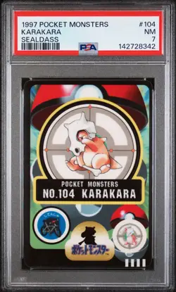 1997 Bandai Pocket Monsters Pokemon Sealdass #104 Karakara Cubone PSA 7 - Image 1