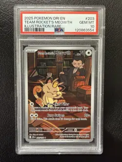2025 POKEMON DRI EN-DESTINED RIVALS #203 TEAM ROCKET's MEOWTH PSA 10 - Image 1