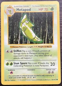 Shadowless Metapod 054/102 Pokemon TCG WOTC Base Set MINT NM - Image 1