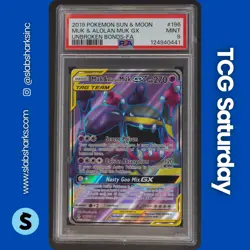 2019 POKEMON SM UNBROKEN BONDS #196/214 MUK & ALOLAN MUK TAG TEAM FULL ART PSA 9 - Image 1