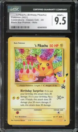 [CGC 9.5] Birthday Pikachu 24 Celebrations Classic Collection Holo POKEMON - Image 1