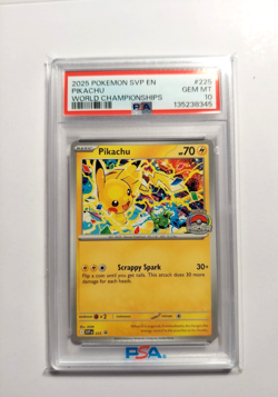 2025 POKEMON SVP EN-SV BLACK STAR PROMO WORLD CHAMPIONSHIPS #225 PIKACHU PSA 10 - Image 1
