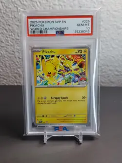 2025 POKEMON SVP EN-SV BLACK STAR PROMO WORLD CHAMPIONSHIPS #225 PIKACHU PSA 10 - Image 2