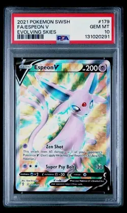 FA ESPEON V PSA 10 2021 POKEMON SWORD & SHIELD EVOLVING SKIES #179/203 FULL ART - Image 1