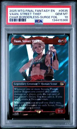 2025 MTG FINAL FANTASY CHARACTER BORDERLESS-SURGE FOIL VAAN, STREET THIEF PSA 10 - Image 1