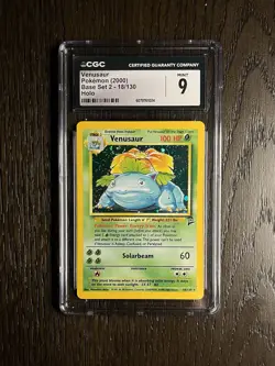 Venusaur CGC 9 Pokemon WOTC 2000 Base Set 2 18/130 Cosmos Holo Swirl Low POP - Image 1