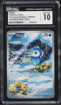 CGC 10 GEM MINT Piplup Illustration Rare 098/094 Phantasmal Flames Pokemon 2025 - Image 1