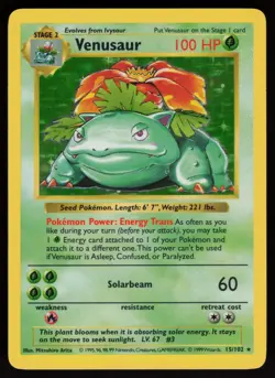 Venusaur 15/102 Shadowless Holo Rare Base Set Pokemon - Image 1