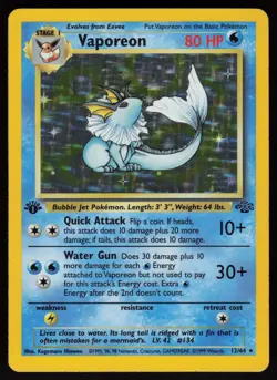 Vaporeon 12/64 Rare Jungle Holo 1st Edition Pokemon - Image 1