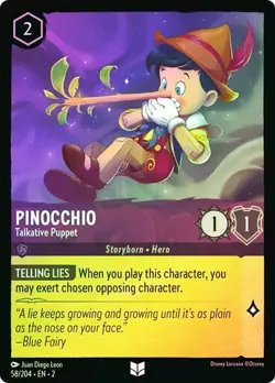 Disney Lorcana Pinocchio Talkative Puppet 58/204 COLD FOIL HOLO Rise Floodborn - Image 1