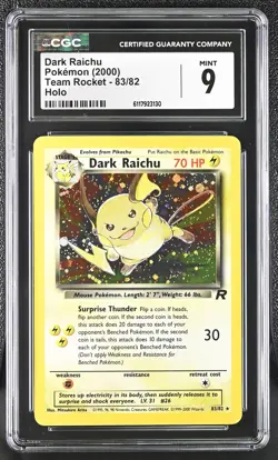 CGC 9 MINT Dark Raichu 2000 Team Rocket 83/82 Holo Pokemon Card - Image 1