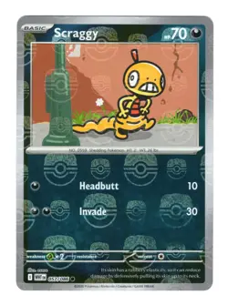 Scraggy 057/086 Master Ball Pattern Reverse Holo White Flare Pokemon Card NM - Image 1