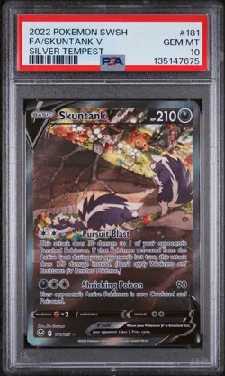 2022 Pokemon Silver Tempest Skuntank V 181/195 Alternate Art PSA 10 - Image 1