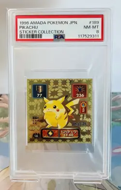Pikachu GOLD SECRET RARE Amada Japanese Pokemon (1996) - PSA 8 - Image 1