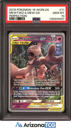 Pokemon 2019 Mewtwo Mew GX 71 Perfection World Championships 2019 GEM MT PSA 10 - Image 1